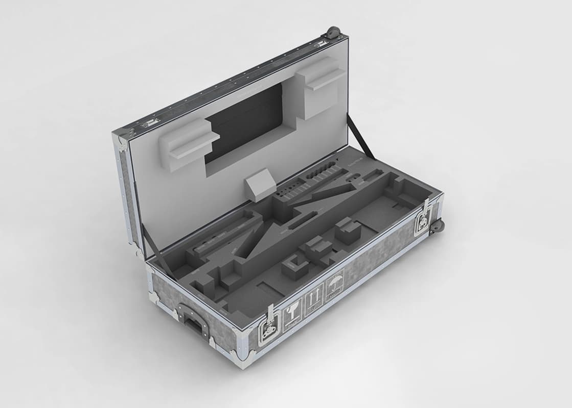 Open custom equipment case with precision-cut foam interior