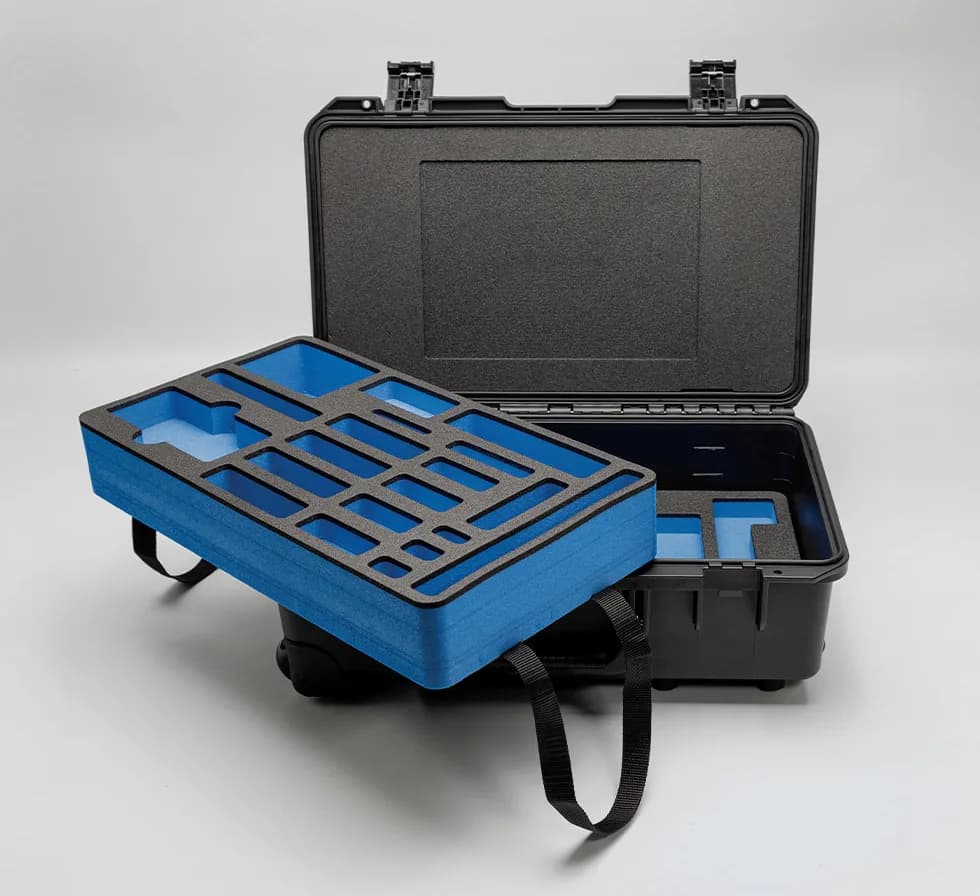 Blue foam tray insert with multiple precision-cut compartments