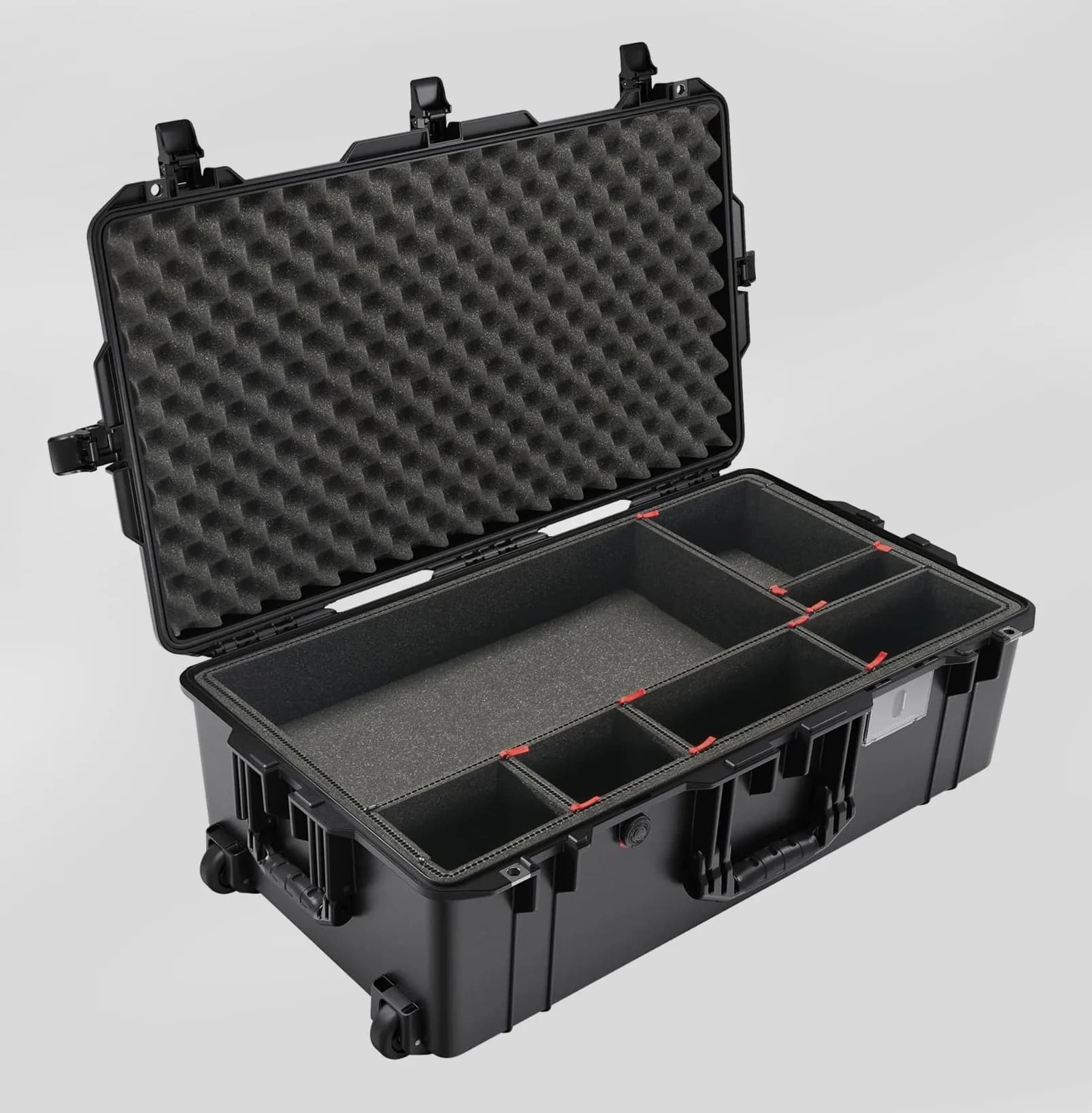 Open hard case with padded divider foam compartments