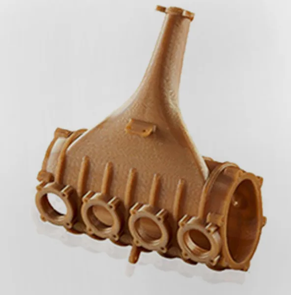 Brown high-performance plastic fabricated manifold part